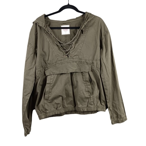 SO Jackets & Blazers - So Olive Green Hooded Anorak Jacket Long Sleeve Pullover Drawstring Women's